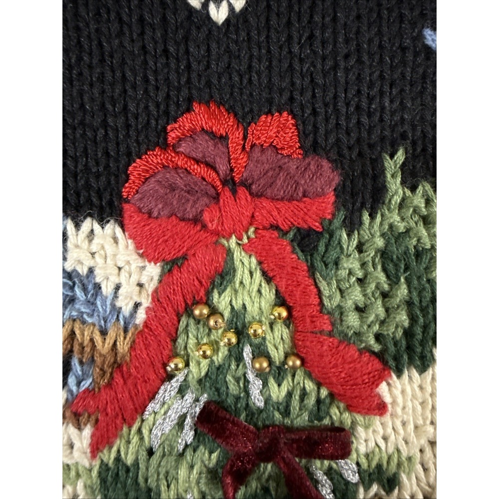 Vtg 90's Christmas Sweater Women's PMed 3D Patriotic Bear Skiing American Beaded - Picture 14 of 16